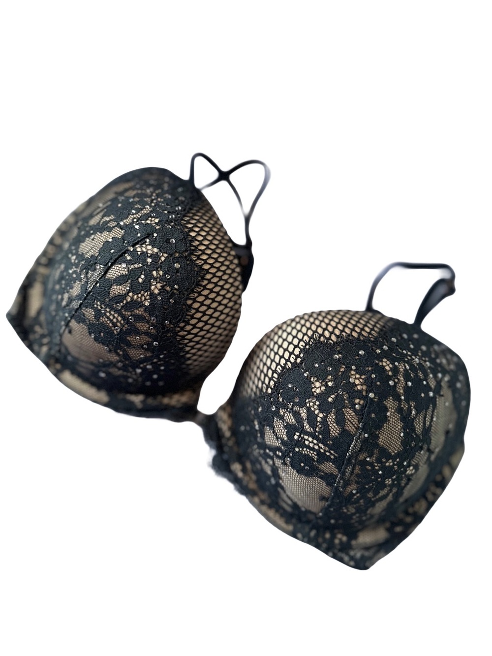 Victoria's Secret Black Lace Overlay Bra with Nude Lining